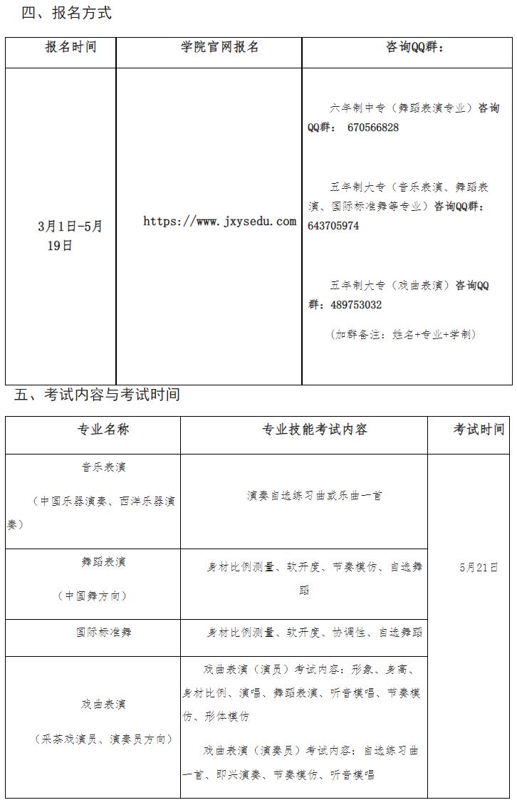 江西艺术职业学院2023年六年制中专及五年制大专报考条件及时间